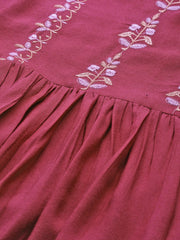 Women Pink Solid Solid Keyhole Neck Viscose Rayon Fit and Flare Dress