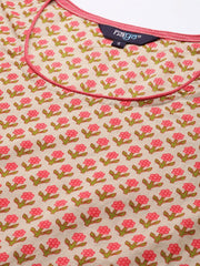 Women Beige & Pink Printed Kurta with Palazzos
