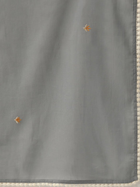 Women Grey & Orange Embroidered Kurta with Trousers & Dupatta