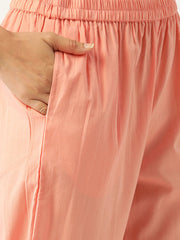 Women Peach-Coloured Embroidered Kurta with Palazzos & Dupatta