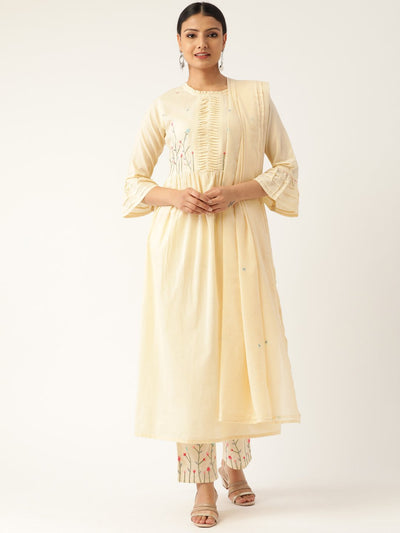 Women Cream-Coloured Yoke Design Kurta with Palazzos & Dupatta