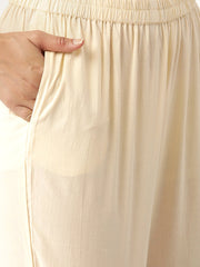 Women Cream-Coloured Yoke Design Kurta with Palazzos & Dupatta