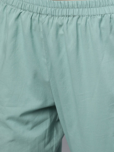 Women Sage Green Three-Quarter Sleeves Straight Kurta Palazzo With Dupatta