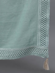 Women Sage Green Three-Quarter Sleeves Straight Kurta Palazzo With Dupatta