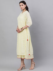 Women Lime yellow Self Design Self Design V-Neck Polyester Maxi Dress With Dupatta