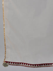 Women Maroon Solid Embroidered Mandarin Collar Viscose Rayon Maxi Dress With Dupatta