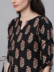 Women Black Three-Quarter Sleeves Tie-Ups Top