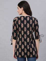 Women Black Three-Quarter Sleeves Tie-Ups Top