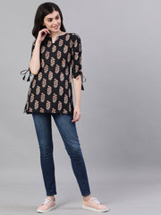 Women Black Three-Quarter Sleeves Tie-Ups Top
