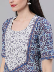 Women Blue Three-Quarter Sleeves Straight Kurta Palazzo With Dupatta