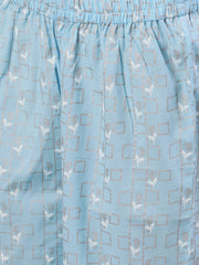 Women Pastel Sky Blue Three-Quarter Sleeves Flared Kurta and Palazzo Set