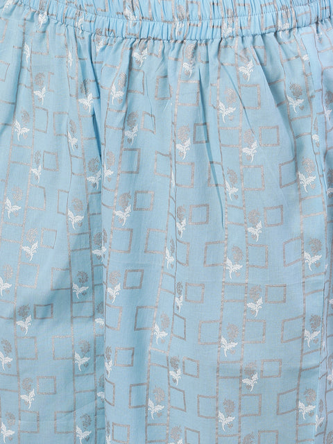 Women Pastel Sky Blue Three-Quarter Sleeves Flared Kurta and Palazzo Set