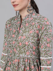 Women White Three-Quarter Sleeves Flared Kurta and Palazzo Set