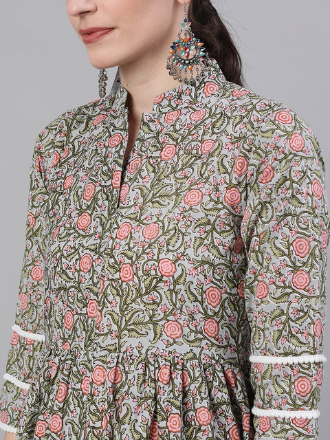 Women White Three-Quarter Sleeves Flared Kurta and Palazzo Set