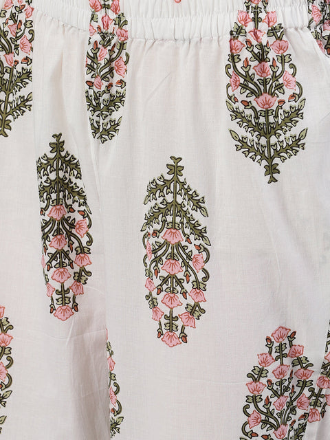 Women White Three-Quarter Sleeves Flared Kurta and Palazzo Set