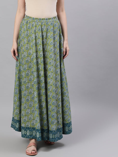 Women Green printed maxi skirt