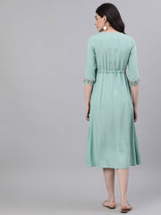 Women Sage Green Solid Solid V-Neck Viscose Rayon Maxi Dress