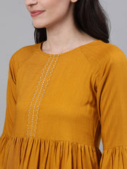 Women Mustard Long Sleeves Gathered or Pleated Top