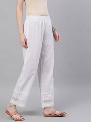 Women White Trouser with lace detailing