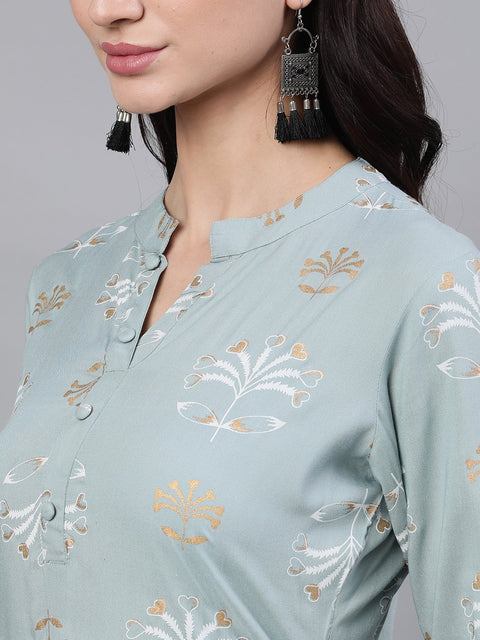 Women Grey Three-Quarter Sleeves Straight Kurta Palazzo With Dupatta