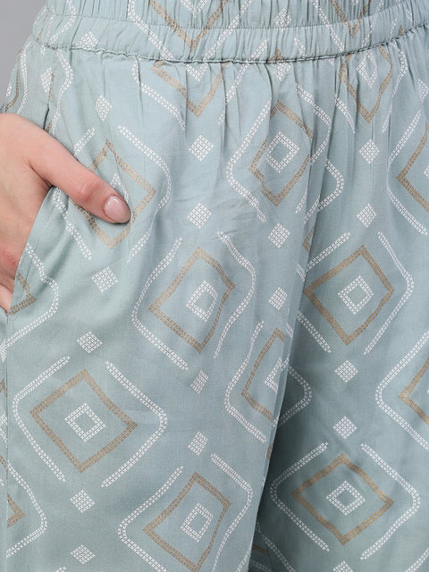 Women Grey Three-Quarter Sleeves Straight Kurta Palazzo With Dupatta