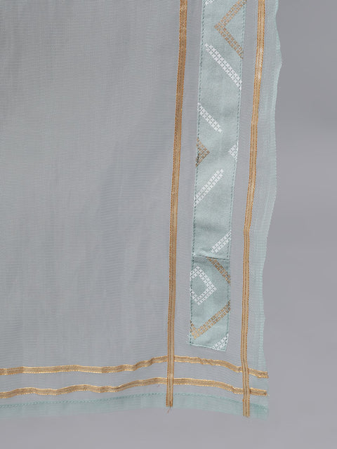 Women Grey Three-Quarter Sleeves Straight Kurta Palazzo With Dupatta