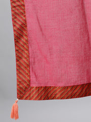 Women Peach Three-Quarter Sleeves Straight Kurta Palazzo With Dupatta