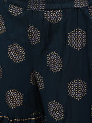 Women Navy Blue Three-Quarter Sleeves Straight Kurta and Palazzo Set