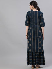 Women Navy Blue Three-Quarter Sleeves Straight Kurta and Palazzo Set