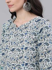 Women White Ethnic Motifs Printed V-Neck Cotton Maxi Dress With Dupatta