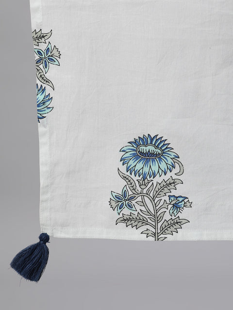 Women White Ethnic Motifs Printed V-Neck Cotton Maxi Dress With Dupatta