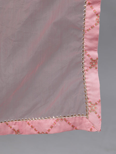 Women Peach Three-Quarter Sleeves Straight Kurta Palazzo With Dupatta