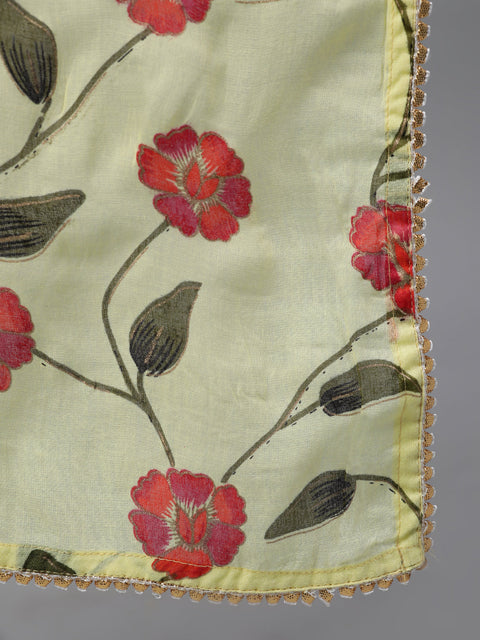 Women Yellow Solid Solid Round Neck Cotton Maxi Dress With Dupatta