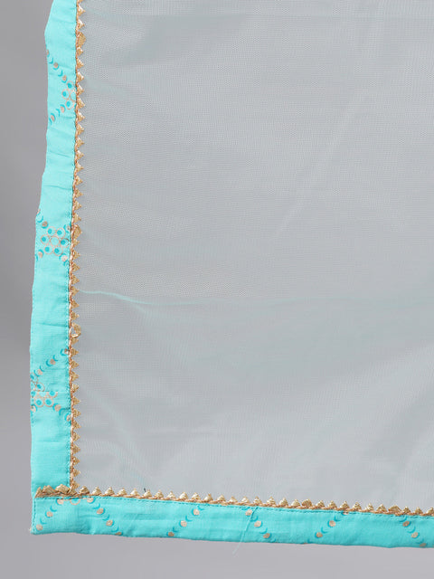 Women SkyBlue Three-Quarter Sleeves Straight Kurta Skirt Set With Dupatta