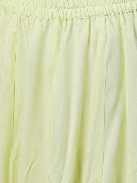 Women Lime Yellow Three-Quarter Sleeves Straight Kurta Skirt Set With Dupatta