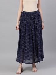 Women Navy blue polka dot printed maxi skirt