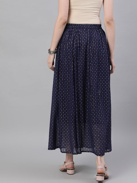 Women Navy blue polka dot printed maxi skirt