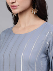 Women Light Grey Solid Solid Round Neck Cotton Maxi Dress