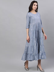 Women Light Grey Solid Solid Round Neck Cotton Maxi Dress