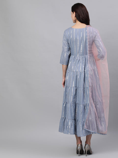 Women Light Grey Solid Solid Round Neck Cotton Maxi Dress