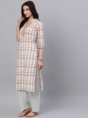 Women Off White Three-Quarter Sleeves Straight Kurta and Palazzo Set