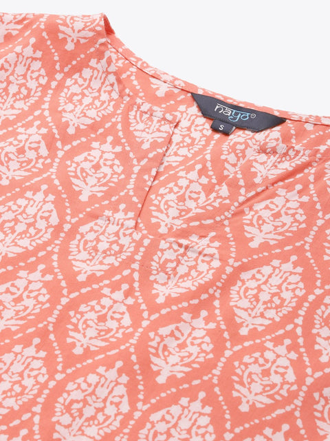 Womens Peach & Off White Printed Night Suit