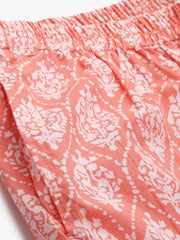 Womens Peach & Off White Printed Night Suit