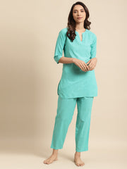 Womens Green & Off White Striped Night Suit