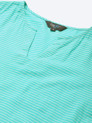 Womens Green & Off White Striped Night Suit