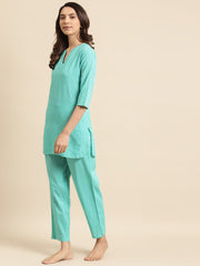 Womens Green & Off White Striped Night Suit