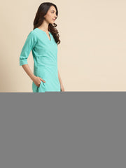 Womens Green & Off White Striped Night Suit