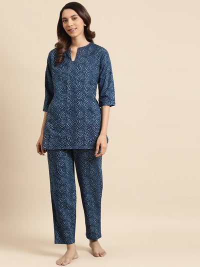 Womens Indigo Printed Night Suit