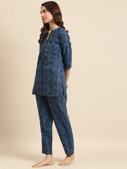 Womens Indigo Printed Night Suit