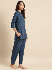 Womens Indigo Printed Night Suit